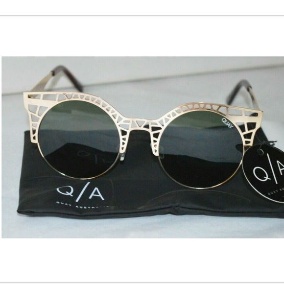 Quay Australia Open Work Sunglasses Gold Frame Green Lens 100% UV Protection NWT - Picture 7 of 13